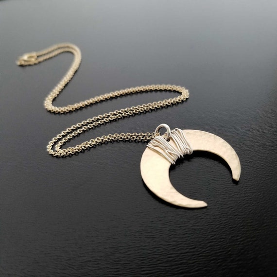 Two-tone Crescent Moon Necklace Upside 