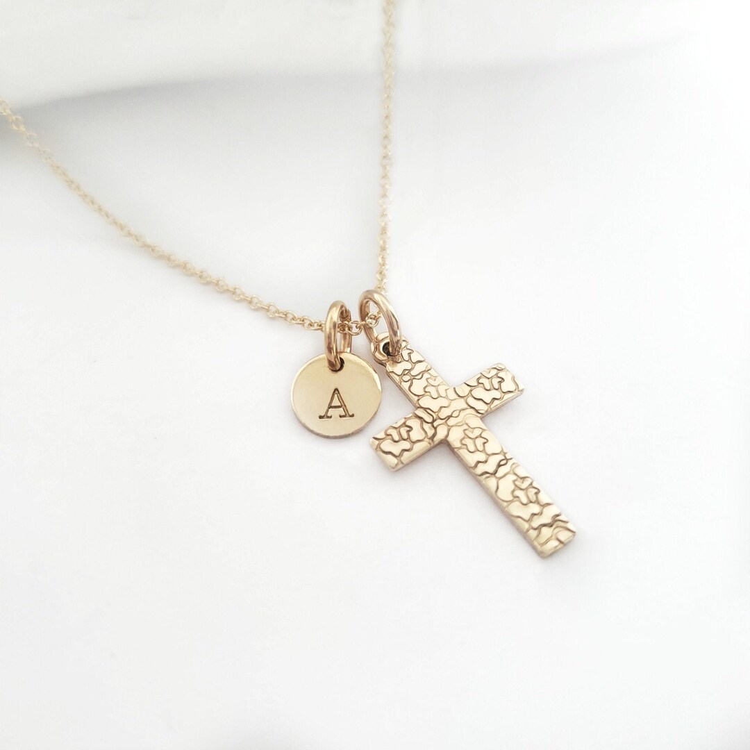 Gold Cross Necklace Personalized Initial Religious Catholic - Etsy