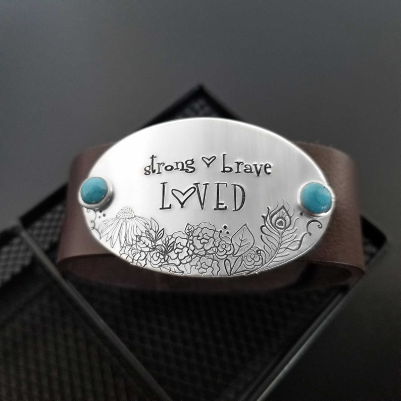 Addiction Breast Cancer Patient Bracelet Depression Brave Strong Courage Gift Inspirational Ovarian Leather Cuff Chemo Motivational