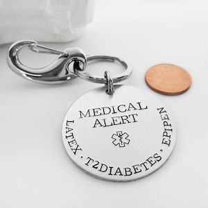 Medical ID Keychain for Him, Personalized Medical Alert, Custom Emergency Identification, Diabetes, Allergy, Caduceus Symbol Key Ring