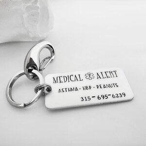 Personalized Medical Alert Keychain With Phone Number, Diabetes, Allergy, Medical ID, Custom Emergency Identification for Him