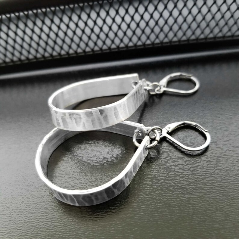Lightweight for Sensitive Earlobe Lever back Hoops Everyday Jewelry Hammered Boho Big Hoop Ear Wires Teardrop Silver Dangle Earrings