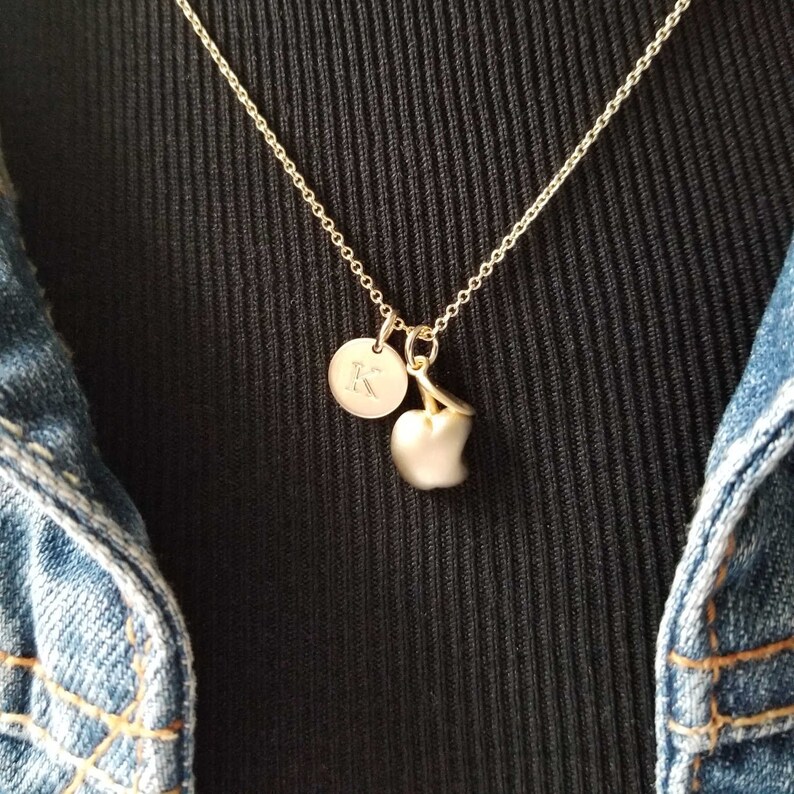 Gold Filled Teacher Necklace Educator Retirement Gift Personalized Jewelry for Teacher Appreciation End of School Year Apple Pendant