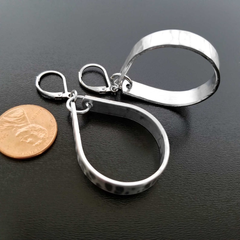 Lightweight for Sensitive Earlobe Lever back Hoops Everyday Jewelry Hammered Boho Big Hoop Ear Wires Teardrop Silver Dangle Earrings