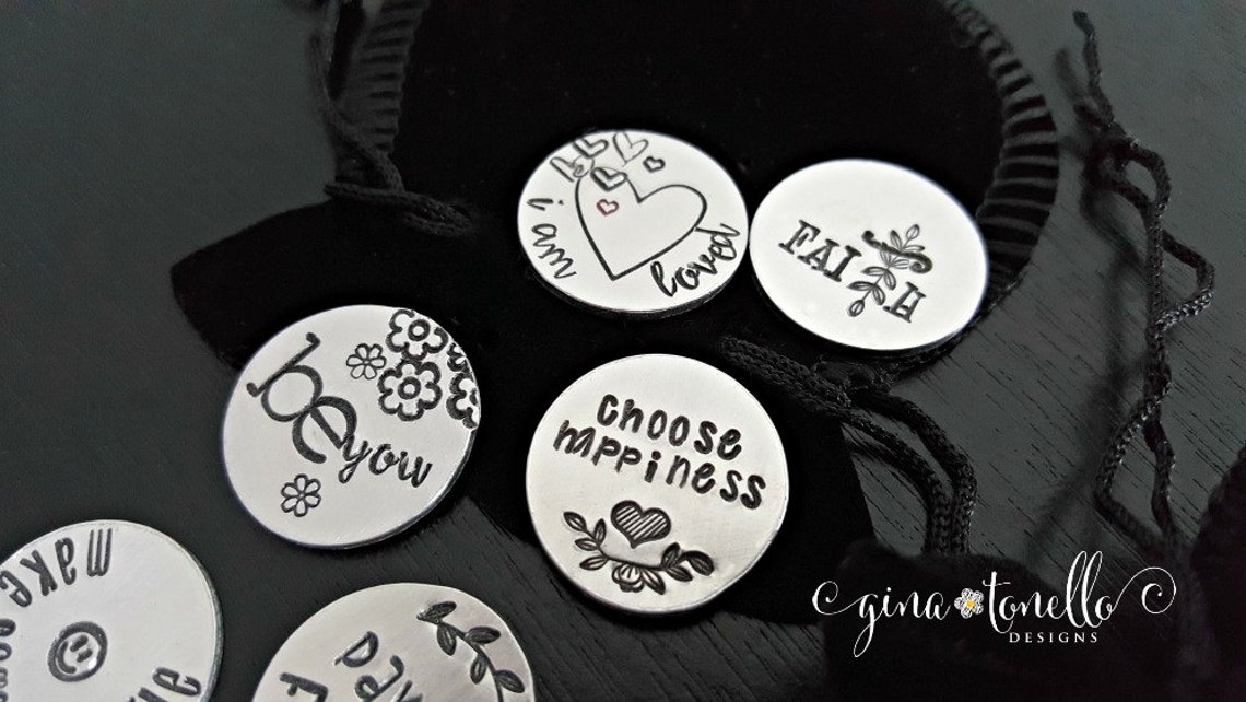 Personalized Pocket Coins With Inspirational Words Good Luck - Etsy