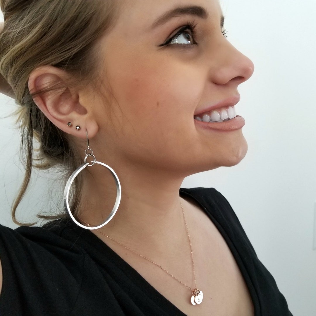 Large Hoop Dangle Earrings Silver Leverback Lightweight - Etsy