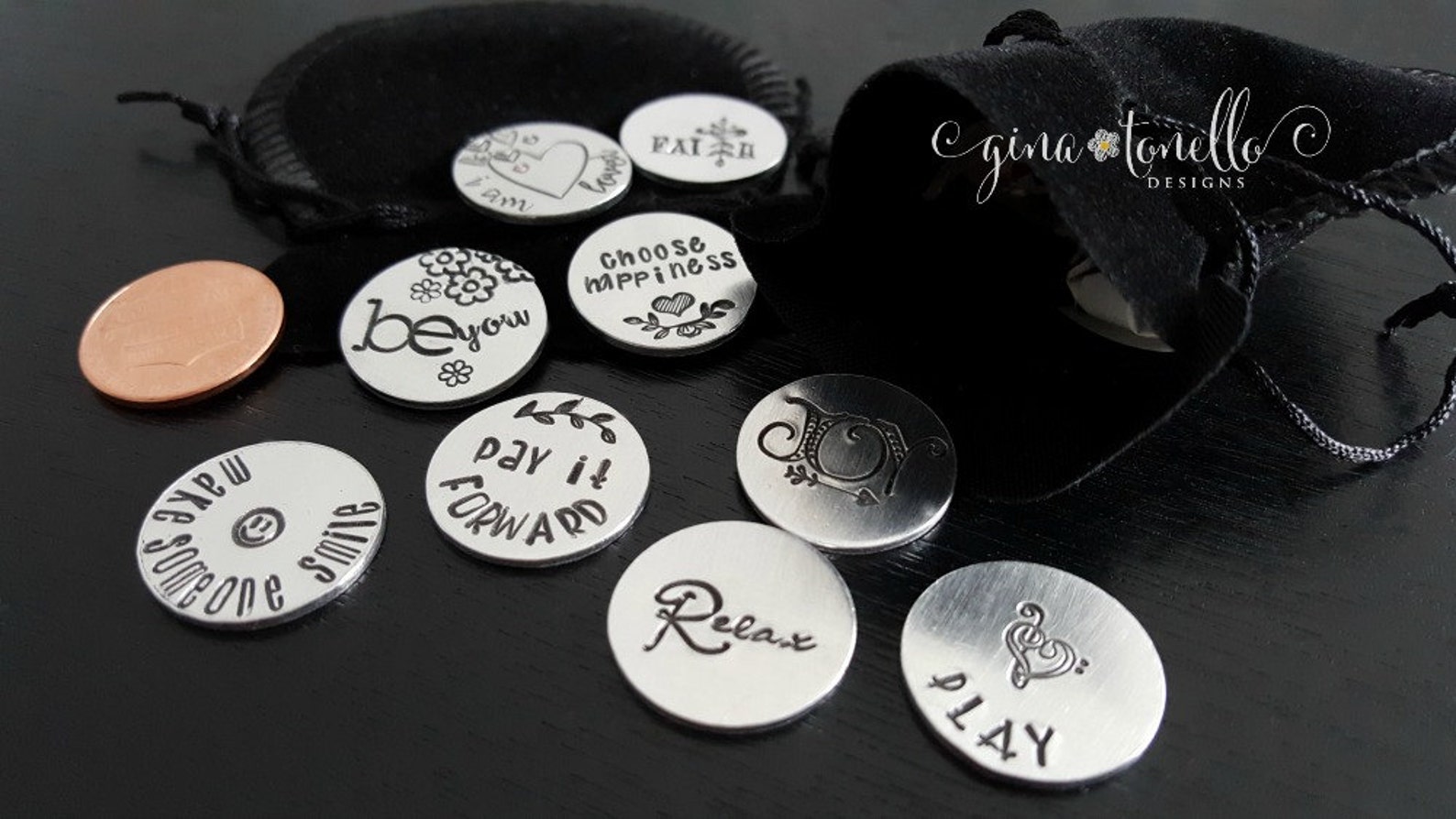Personalized Pocket Coins With Inspirational Words Good Luck - Etsy