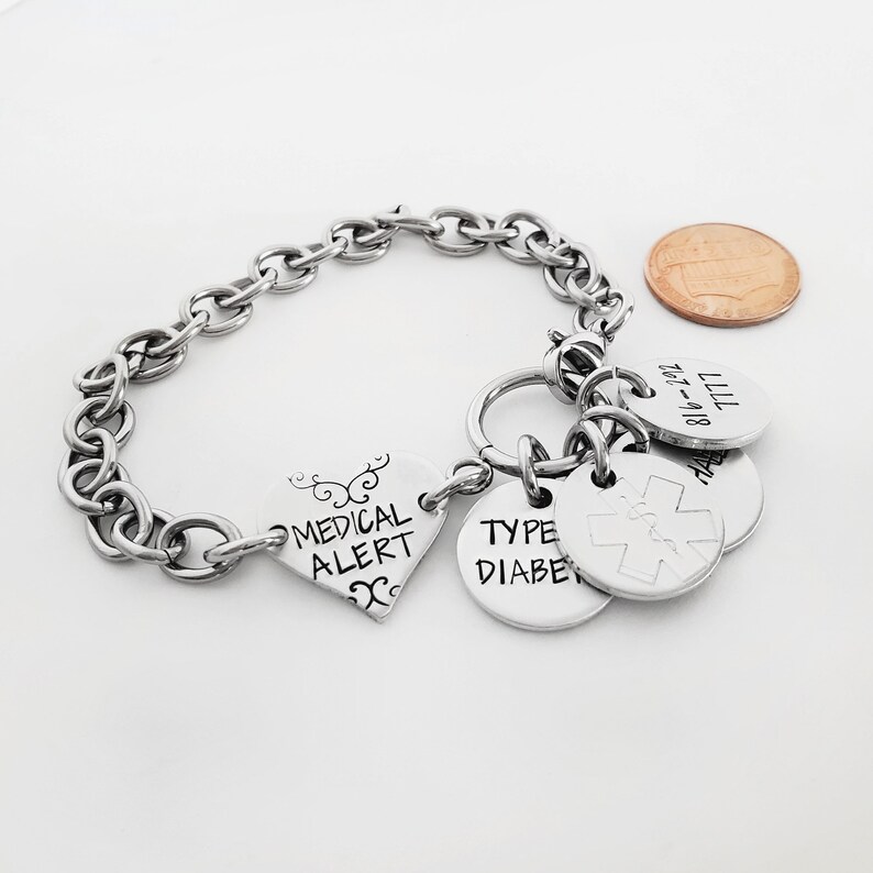 Medical ID Charm Bracelet Personalized Emergency Alert Etsy