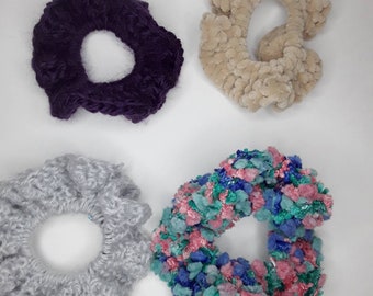 Crochet Scrunchie Velvet chenille fuzzy Sparkly