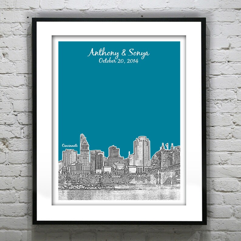 Cincinnati Ohio Wedding Guest Book Guestbook Poster Print City Skyline Ohio OH