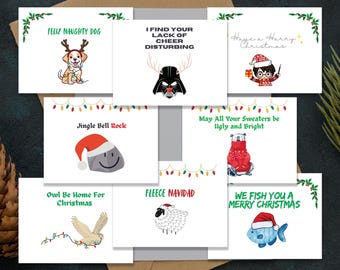 Funny Printable Christmas Card Set of 8 Christmas Cards Home Alone Star Wars Silly Hilarious Holiday Greeting Cards Naughty Dog