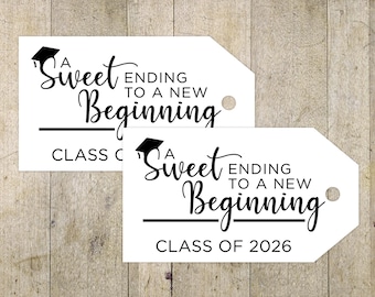 New Beginnings Graduation Tags, Printable Graduation Tags, Graduation Favor Tags, 2026 Graduation Gift Tags, A Sweet Ending, Congrats Grad