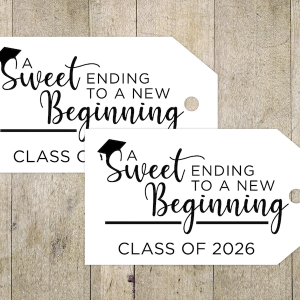 New Beginnings Graduation Tags, Printable Graduation Tags, Graduation Favor Tags, 2026 Graduation Gift Tags, A Sweet Ending, Congrats Grad