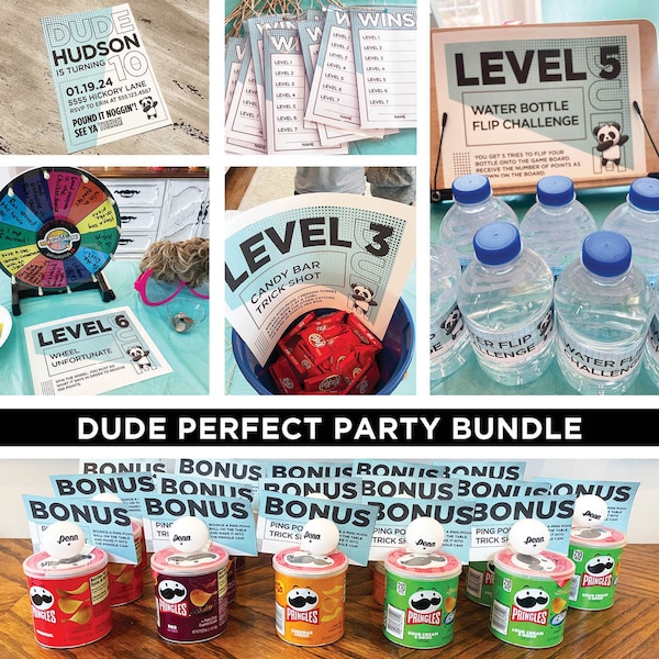 Dude Perfect Birthday Party Bundle Printable Birthday Package Instant Download Editable with Canva Custom Invitation Birthday Boy