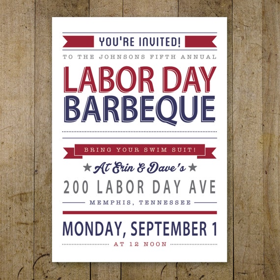 Labor Day Party Invitation Personalized Invitation Printable Etsy