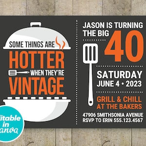 40th BBQ birthday invitation editable. BBQ beer party grill and chill. Eat drink and be 40 printable digital invite Editable Canva Template