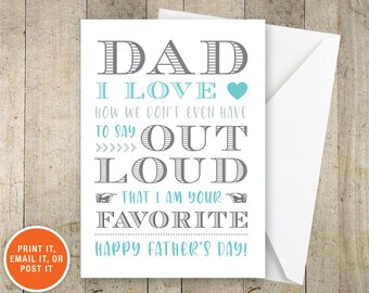 Tarjeta del Día del Padre Divertido, Tarjeta del Día de los Padres Divertido, Tarjeta del Día del Padre de la Hija, del Hijo, Tarjeta Divertida para papá, Regalo del Día de los Padres, Favorito