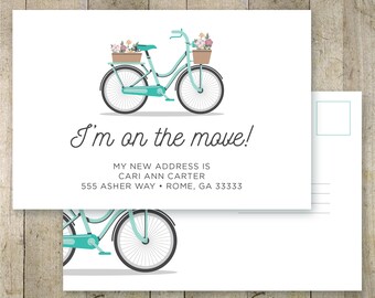 I moved postcard, personalized change of address postcard, moving announcement, printable postcard, we moved, vintage bike, custom postcard
