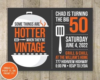 50th BBQ birthday invitation BBQ beer party Adult 50th birthday grill and chill Eat drink and be 50 printable digital invite