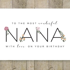 Alles Gute zum Geburtstag Nana druckbare Karte, Geburtstagskarte für Nana Grußkarte für Oma, Großelterntag, alles Gute zum Geburtstag Nana, Großmutter