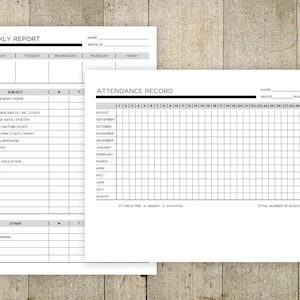 Druckbare Homeschool Anwesenheitsliste Bearbeitbarer Wochen- und Jahresplaner