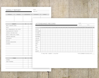 Printable Homeschool Attendance Record Keeper Editable Weekly and Yearly Planner