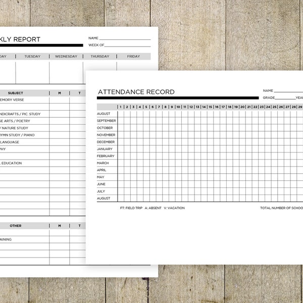 Printable Homeschool Attendance Record Keeper Editable Weekly and Yearly Planner