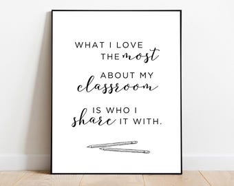 Classroom Decor Printable Art, What I love most about my classroom is who I share it with, Modern teacher decor, Printable art Digital Quote