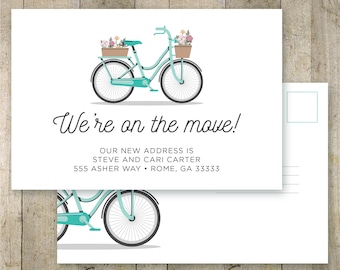 We moved postcard, personalized change of address postcard, moving announcement, printable postcard, we moved, vintage bike, custom postcard