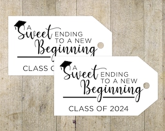 New Beginnings Graduation Tags, Printable Graduation Tags, Graduation Favor Tags, 2024 Graduation Gift Tags, A Sweet Ending, Congrats Grad