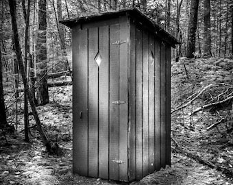 Fine art photography of rustic outhouse for your farmhouse bathroom home wall decor. Available in color, B&W and canvas gallery wrap.