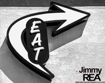 Kitchen picture in black and white of eat sign available as matted prints or canvas