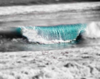 Fine art surf photography of teal wave, home decor wall art print or canvas