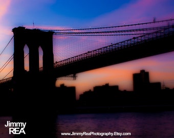 Brooklyn Bridge at Sunset Photograph, Cityscape, Home Decor, Wall Art, Office Art