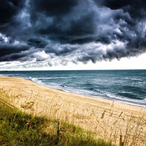 Outerbanks wall decor photography of storm clouds over beach, photo prints or canvas for your beach house wall art