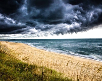 Outerbanks wall decor photography of storm clouds over beach, photo prints or canvas for your beach house wall art