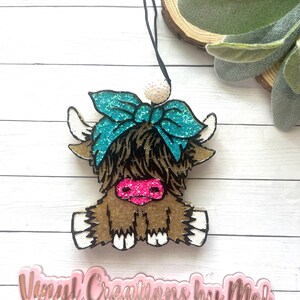 Highland cow car freshie, car air freshener, freshie, aroma bead car freshie, farm life freshie, cute car freshie,  cow freshie, heifer