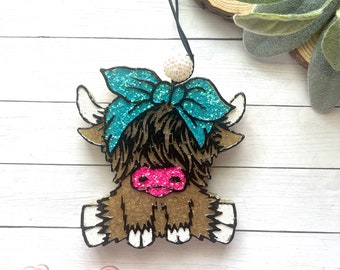 Highland cow car freshie, car air freshener, freshie, aroma bead car freshie, farm life freshie, cute car freshie,  cow freshie, heifer