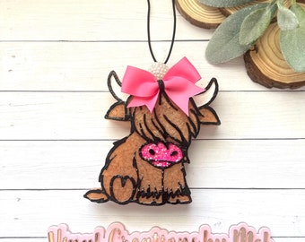 Highland cow car freshie, car air freshener, freshie, aroma bead car freshie, farm life freshie, cute car freshie,  cow freshie, heifer