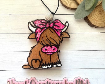 Highland cow car freshie, car air freshener, freshie, aroma bead car freshie, farm life freshie, cute car freshie,  cow freshie, heifer
