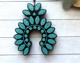 Squash blossom car freshie, car air freshener, glittered freshie, aroma bead car freshie, western freshie, cute car freshie