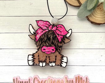 Highland cow car freshie, car air freshener, freshie, aroma bead car freshie, farm life freshie, cute car freshie,  cow freshie, heifer