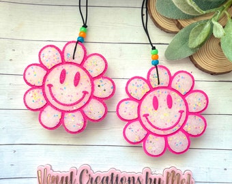 smiley flower car freshie, car air freshener, freshie, aroma bead car freshie, mama life freshie, cute car freshie, smiley face freshie