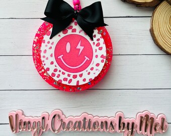 Pink smiley car freshie, car air freshener, freshie, aroma bead car freshie, mama life freshie, cute car freshie, smiley face freshie