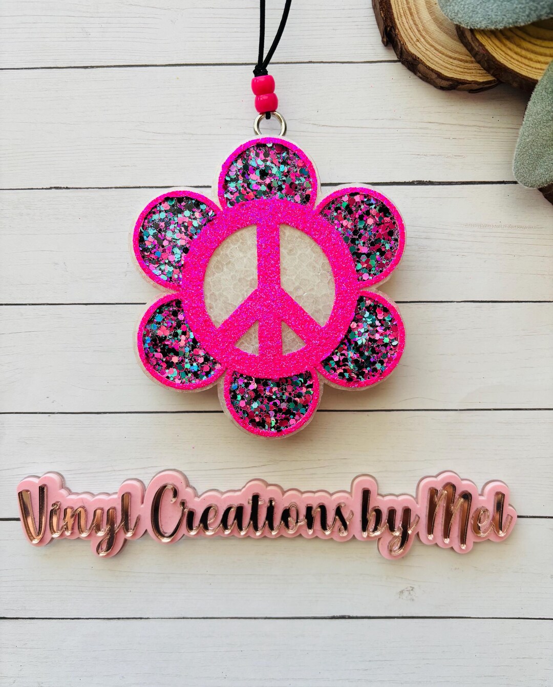 Floral Peace Sign Car Freshie, Car Air Freshener, Freshie, Aroma Bead ...