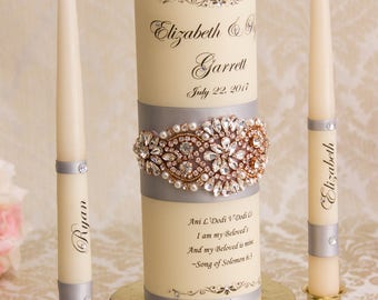 Rose Gold Wedding Unity Candle Set, Silver Unity Candle Set  Rose Gold Unity Candles, Personalized Wedding Candle Set