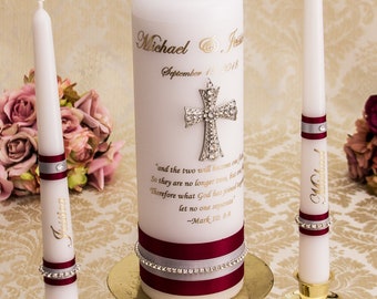 Personalized Unity Candle Set Silver Cross Candle Set Church Wedding Unity Candles