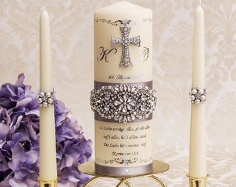 Wedding Unity Candle Set in Silver Personalized Wedding Candles Gold Crystal Unity Candle Set for Church Wedding