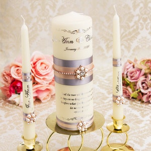 Silver Wedding Unity Candle Set, Personalized Unity Candles Set for Wedding, Silver and Blush Wedding Candles