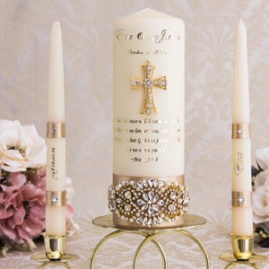 Gold Unity Candle Set Wedding Unity Candles Gold Wedding Candle Personalized Unity Candle Cross Unity Candle